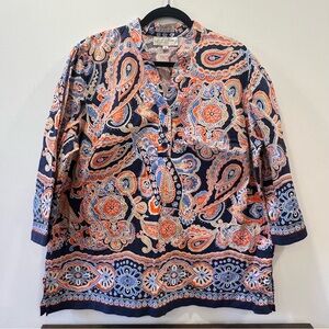 Jones New York Women’s 2X Paisley Print Women's Tunic blouse stretch plus sport